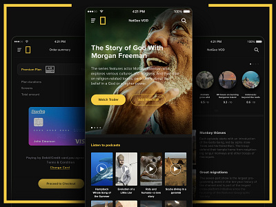 National Geographic VOD 2d app design mobile mobile app mobile design morgan freeman natgeo national geographic ondemand podcasts ui ux vod