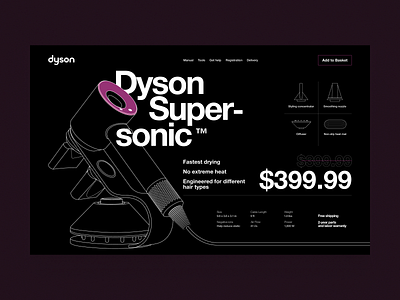 Dyson redesign concept black concept dark design dyson landing redesign ui