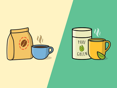 Coffee or tea? coffee coffee bean coffee cup green green tea illustration illustration art illustrator illustrator cc tea vector art vector illustrator vectorart
