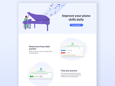 Piano practice website landing page