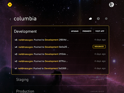 Dashboard Environments dashboard divshot space ui