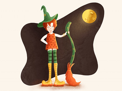 Little witch character character design girl halloween illustration moon procreate teenager witch