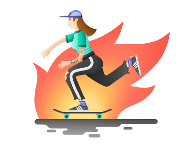 Skate Girl design diseño fire girl icon illustration skate skateboarding vector