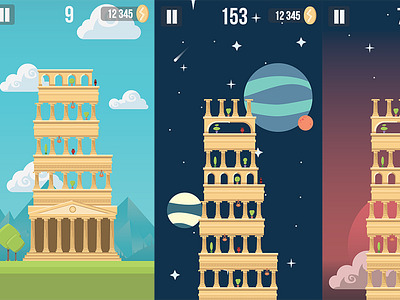 Tower building game architecture building columns game gamedesign greek ionic planets space sunset thetower tower
