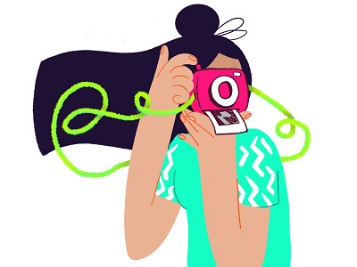 Capturing the moment 2d camera charachter darkcube design digitalart draw drawing exploring girl illustration instagram instant pattern woman