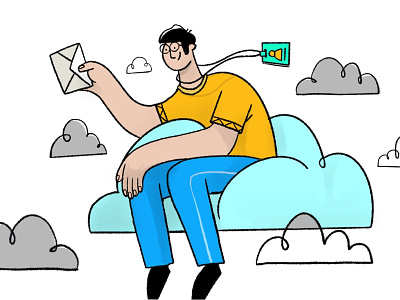 Mail on the cloud 2d charachter custom data delivery digitalart draw drawing drawing illustration mail mail app