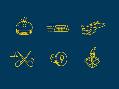 Icon for app (GetFree) aircraft burger fun icon ruble scissors taxi