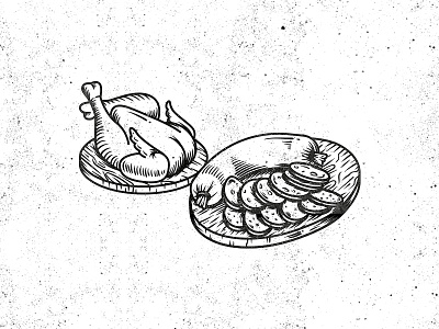 Sausage & Chicken chicken illustration sausage wood