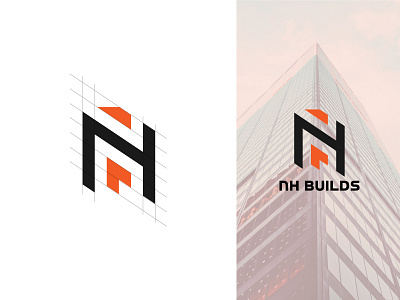 Construction Logo- NH Builds Logo Design for Construction Compan abstract logo app logo brand identity business logo construction logo graphic design home icon home logo illustration lettermark logo logo branding logo design logo template logos minimalist logo modern logo design ui vector wordmark logo