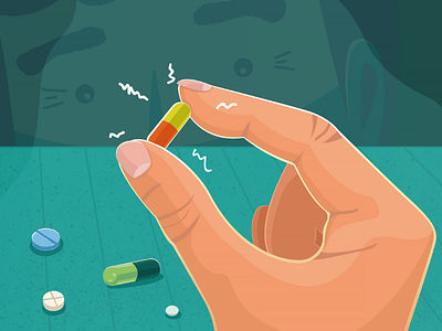 How to live with a depression? editorial illustration man pills