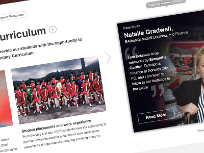 UCFB homepage detail education sport university webdesign