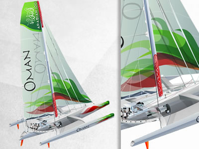 Arabian 100 trimaran boat detailed green illustration red sailing technical water yacht yachting