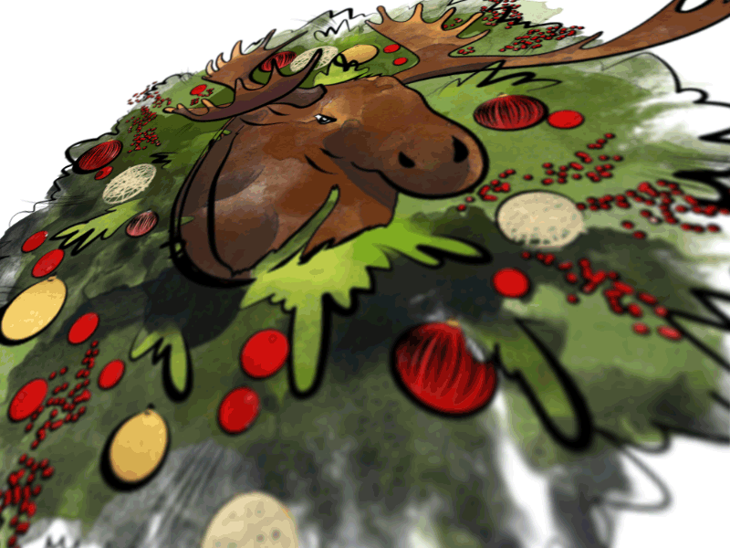 Wreath Animation Test after effects animated christmas holiday illustration moose ornaments watercolor wreath