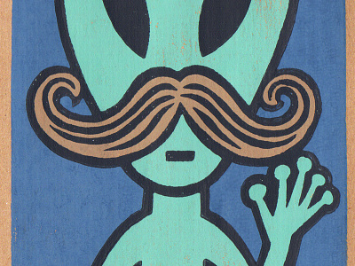 Hello alien linocut print