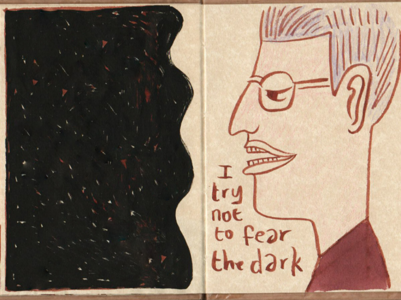 I'm enjoying the dark I'm living in. cartoon portrait illustration sketchbook