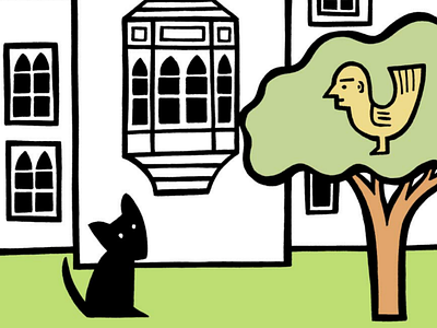 Stay in your tree bird cambridge cartoon cat comic illustration