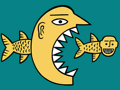 A good /bad day for fish cartoon comic eat fish fish illustration