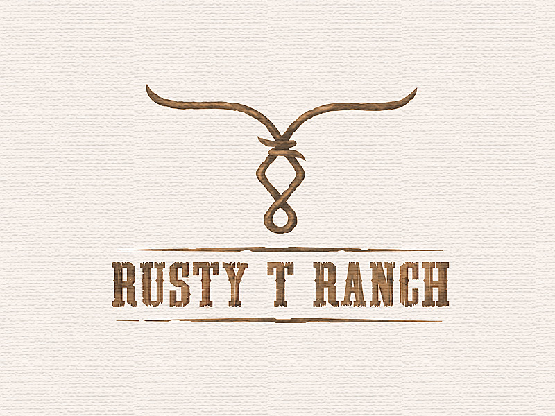 RUSTY T RANCH logomotive logo ranch longhorn barbed wire