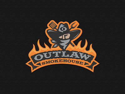 Outlaw bbq smokehouse.logomotive logo.