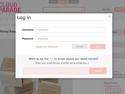 Log In/ email capture screen for YCP design flat ui