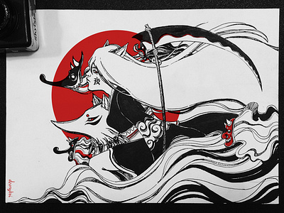Shinigami. blackandwhite illustration japan sketching traditional art