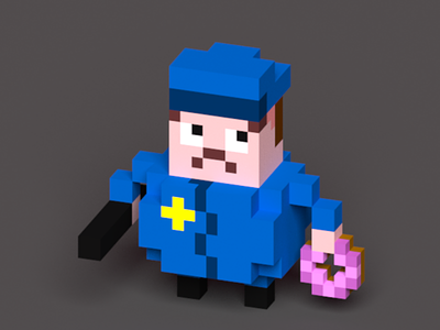 Cop with Club and Donut cop donut lowpoly magicavoxel voxel