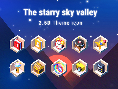 The starry sky valley 2.5d c4d cuteness icon launcher launcher theme