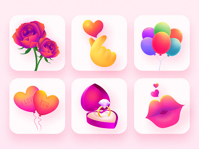 Valentine's Day icon beautiful color design diamond flower gui hand icon illustrations kiss love pink precious red rose the balloon ui ux valentines day visual