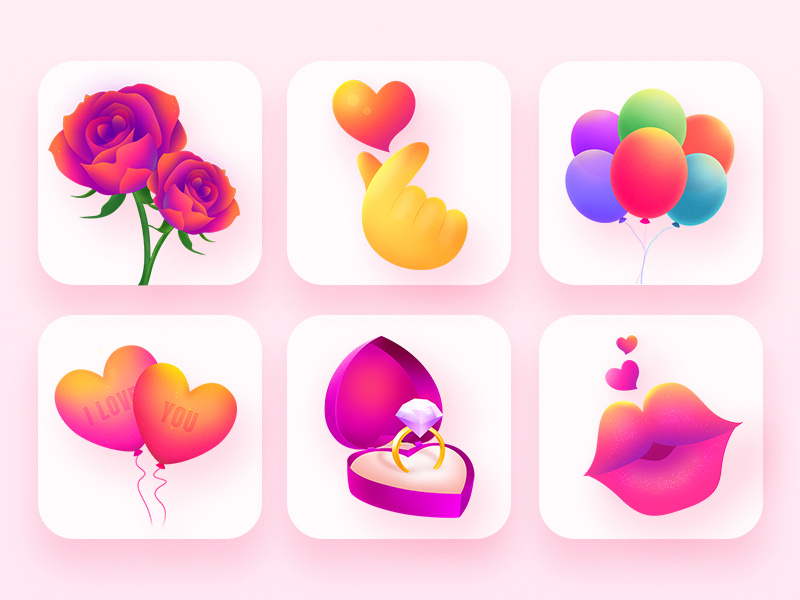Valentine's Day icon valentines day kiss hand rose red pink precious the balloon diamond love flower beautiful icon ux color illustrations design visual gui ui