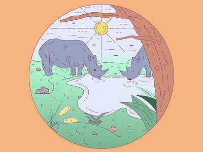 Rhino landscape vector animal art animals design illustration vector