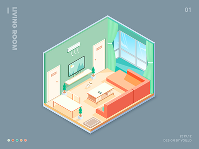 living room 2.5d house isometric room