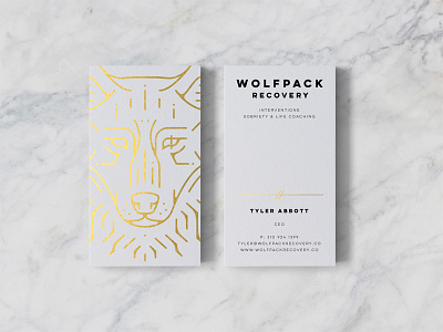 Wolfpack Recovery Cards branding business cards card crop foil full bleed gold gold foil identity lulo modern wolf