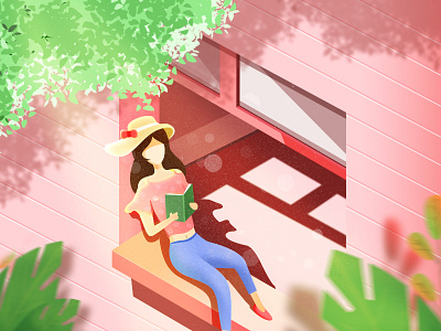 A girl reading in the sun illustration