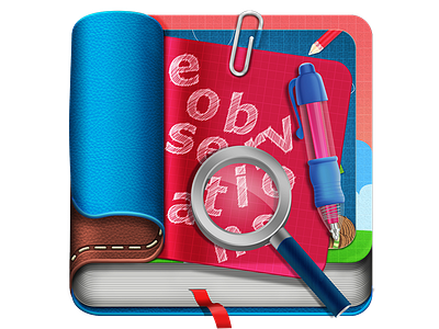 App Icon app icon book book icon icon illustration ios icon iphone leather magnifying glass pen