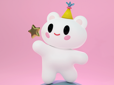 Сute BEAR ⭐️ - 3D illustration 3d animal anime bear blender character cute dream graphic design illustration pink star sweet white