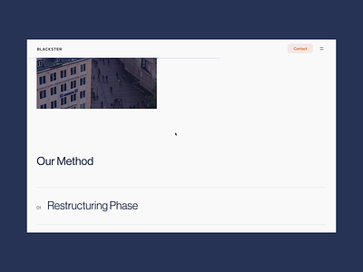 Our Method — Blackster 2021 animation blue capital cards code corporate figma hover investment neue haas grotesk orange recording screen scroll vindar web design