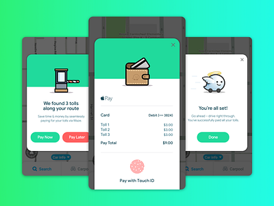 Waze Toll Solution app design in app payment ios native payments toll ui ux waze