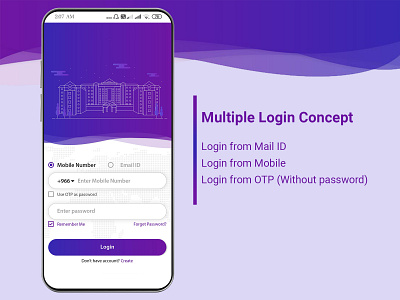 Multiple Login Concept app design app icon app ui email and mobile login screen email login screen login concept login screen otp login