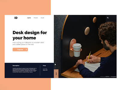 Desk design for home interior design landing page modern photoshop simple ui design web design xd design