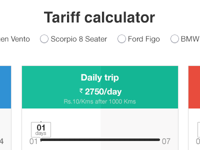 Tariff Calculator calculator cars daily detail flat kilometers monthly price tariff calculator webdesign weekly wireframe