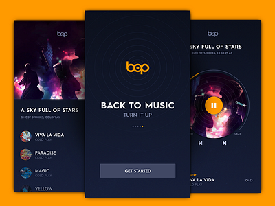 Bop Music - Comeback bop dark flat freebie interface mobile app music play player playlist sketch app ui