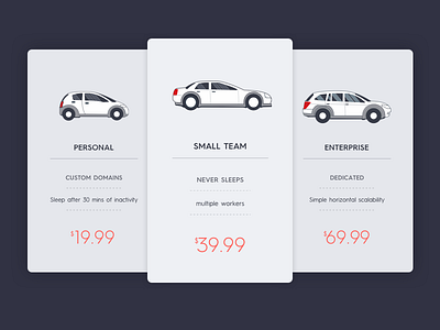 Pricing Day 030 Dailyui cars dailyui design mobile package payment cards price table pricing sedan hatchback suv team company ui ux interaction