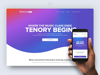 Tenory Landing Page Mobile Mockup class dailyui design freelance interactive interface mobile app mockup music ui ux vector website