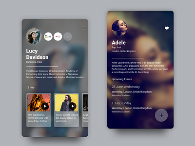 Artist And User Profiles adele dailyui design events flat interface mobile music profile ui ux videos visual design