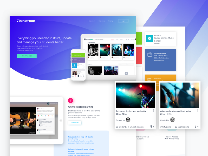 Tenory Sync homepage UI design classroom school payment web mobile cards responsive website education homepage ui ux tenory
