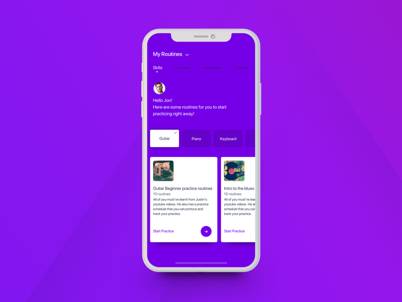Tenory Music Profile routine selection mobile profile ux ios interface design music flat ui skills iphone x cards design tenory