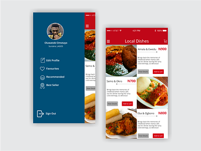 Nigerian Local Food App app checkout design food food app illustration nigeria online online food online shop order management ordering ui ux
