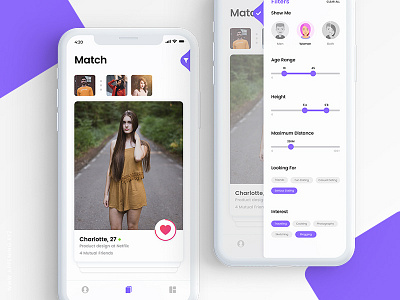 Dating App Concept Design date dating dating app filter gradient homepage ios iphone x matchmaking mobile app pink purple redesign social tinder ui user experience user interface ux