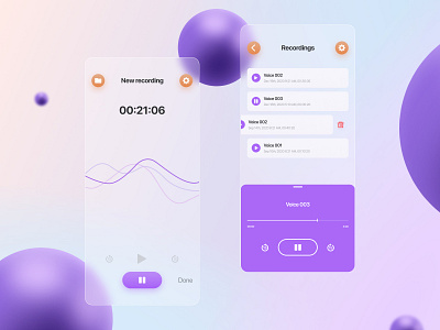 Glassmorphism Mobile App / Voice Recorder