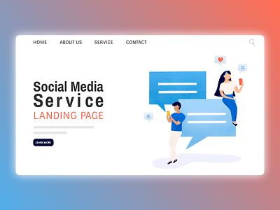 Landing page for a service flat illustration landing page ui